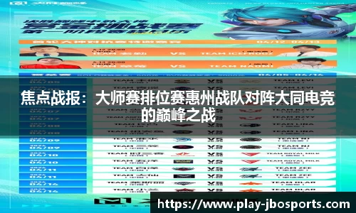 焦点战报：大师赛排位赛惠州战队对阵大同电竞的巅峰之战